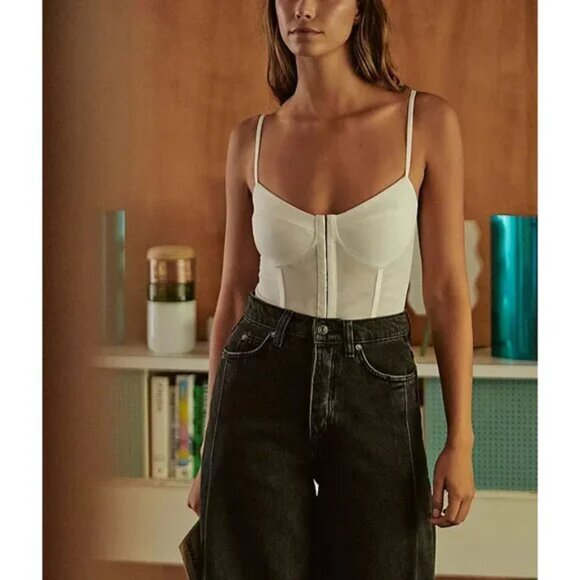 Free People E Night Rhythm Corset Bodysuit / Ivory NWT - (L) - Picture 2 of 9